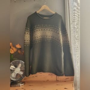 Fairisle sweater green and tan